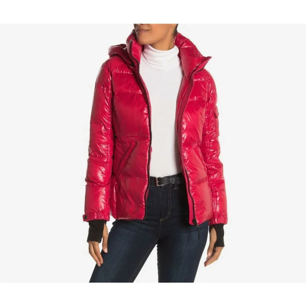S13 NYC Quilted Down Puffer Coat Removable Hood Red Winter Ski Jacket Medium